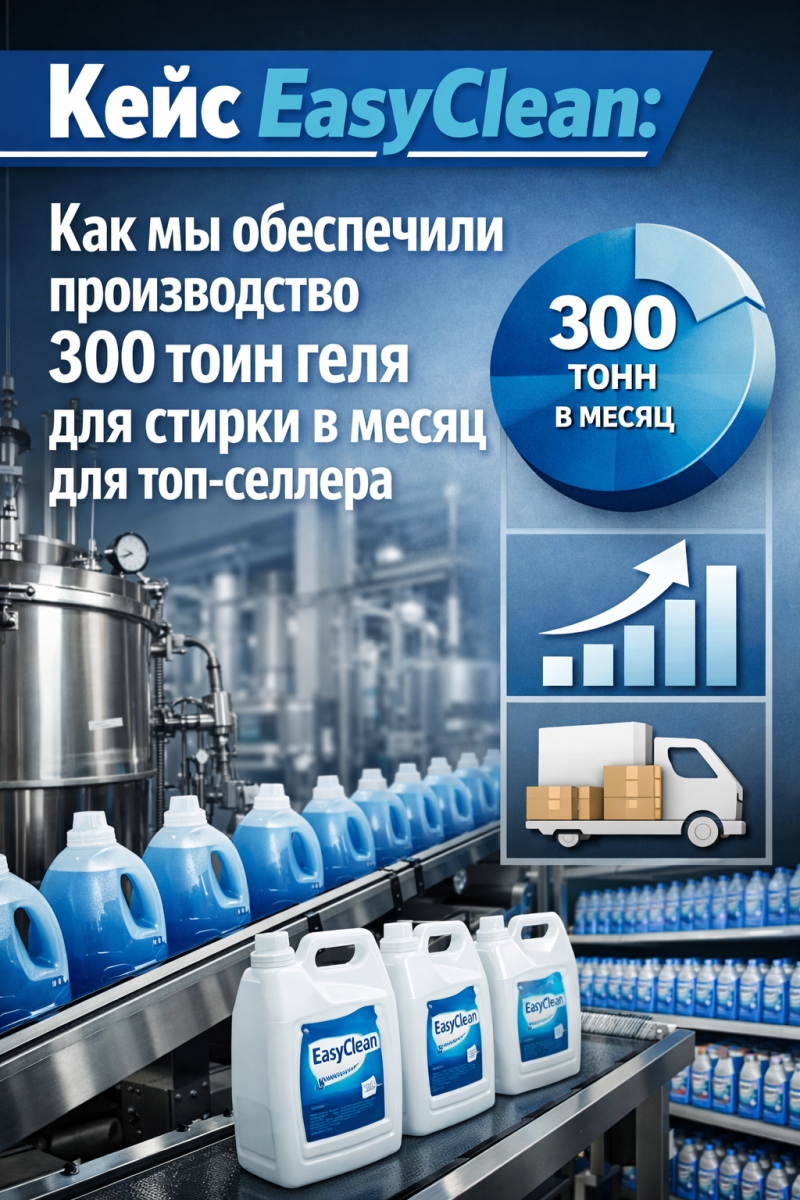 Кейс EasyClean: Как мы обеспечили производство 300 тонн геля для стирки в месяц для топ-селлера
