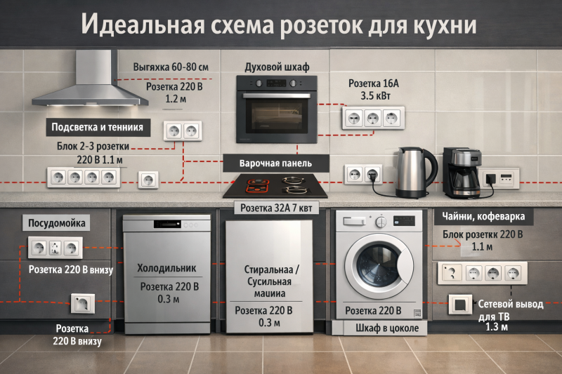 Электрика без ошибок: схема розеток для кухни премиум-класса