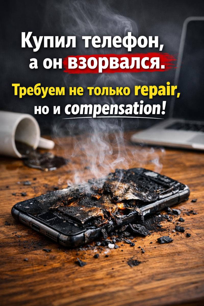 Купил телефон, а он взорвался. Требуем не только repair, но и compensation!