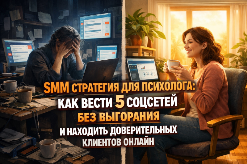 SMM стратегия для психолога: как вести 5 соцсетей без выгорания и находить доверительных клиентов онлайн