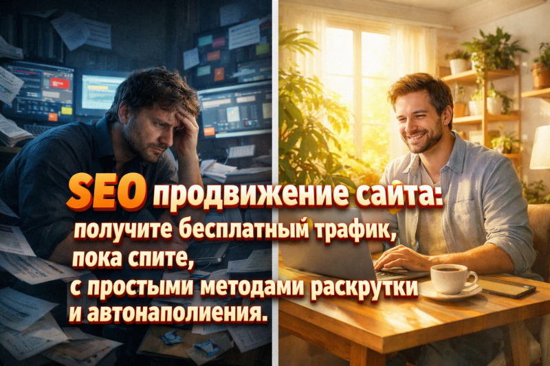 SEO продвижение сайта: получите бесплатный трафик, пока спите, с простыми методами раскрутки и автонаполнения
