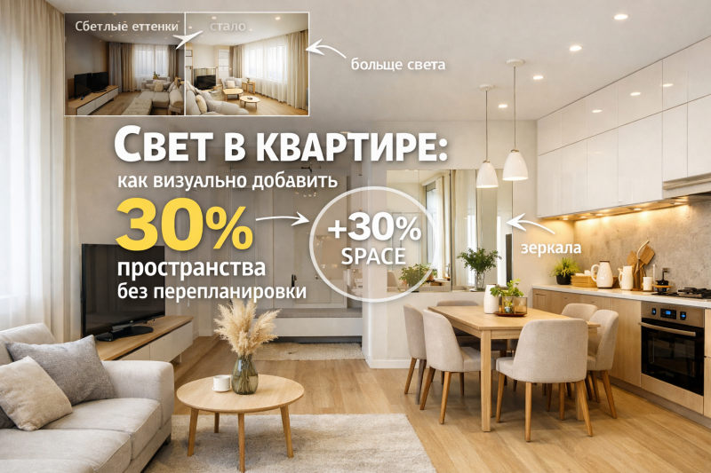Свет в квартире: как визуально добавить 30% пространства без перепланировки