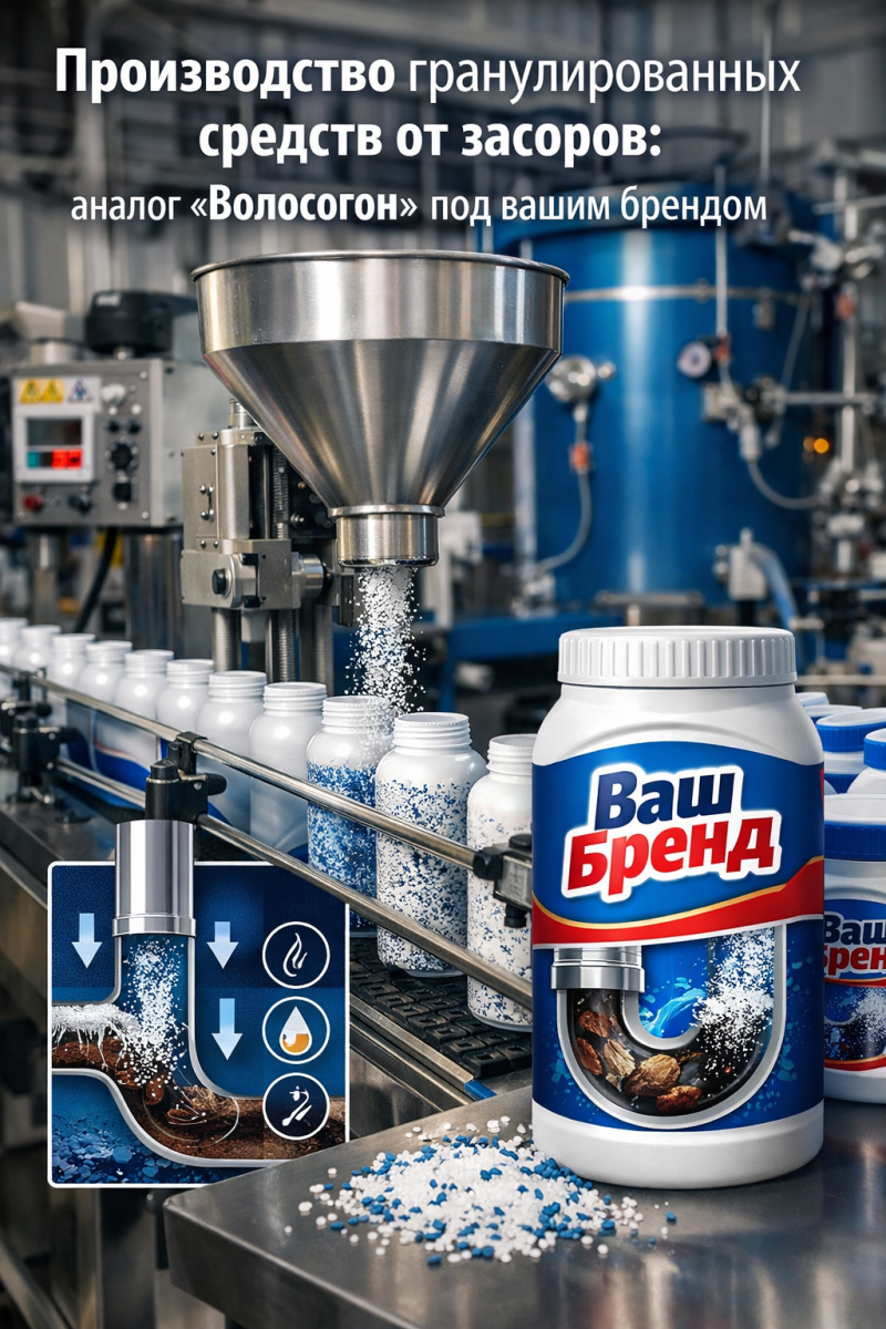 Производство гранулированных средств от засоров: аналог «Волосогон» под вашим брендом