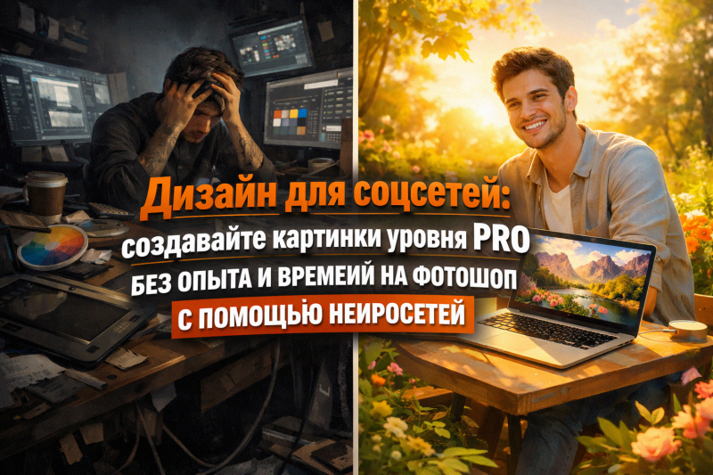 Дизайн для соцсетей: создавайте картинки уровня PRO без опыта и времени на фотошоп с помощью нейросетей