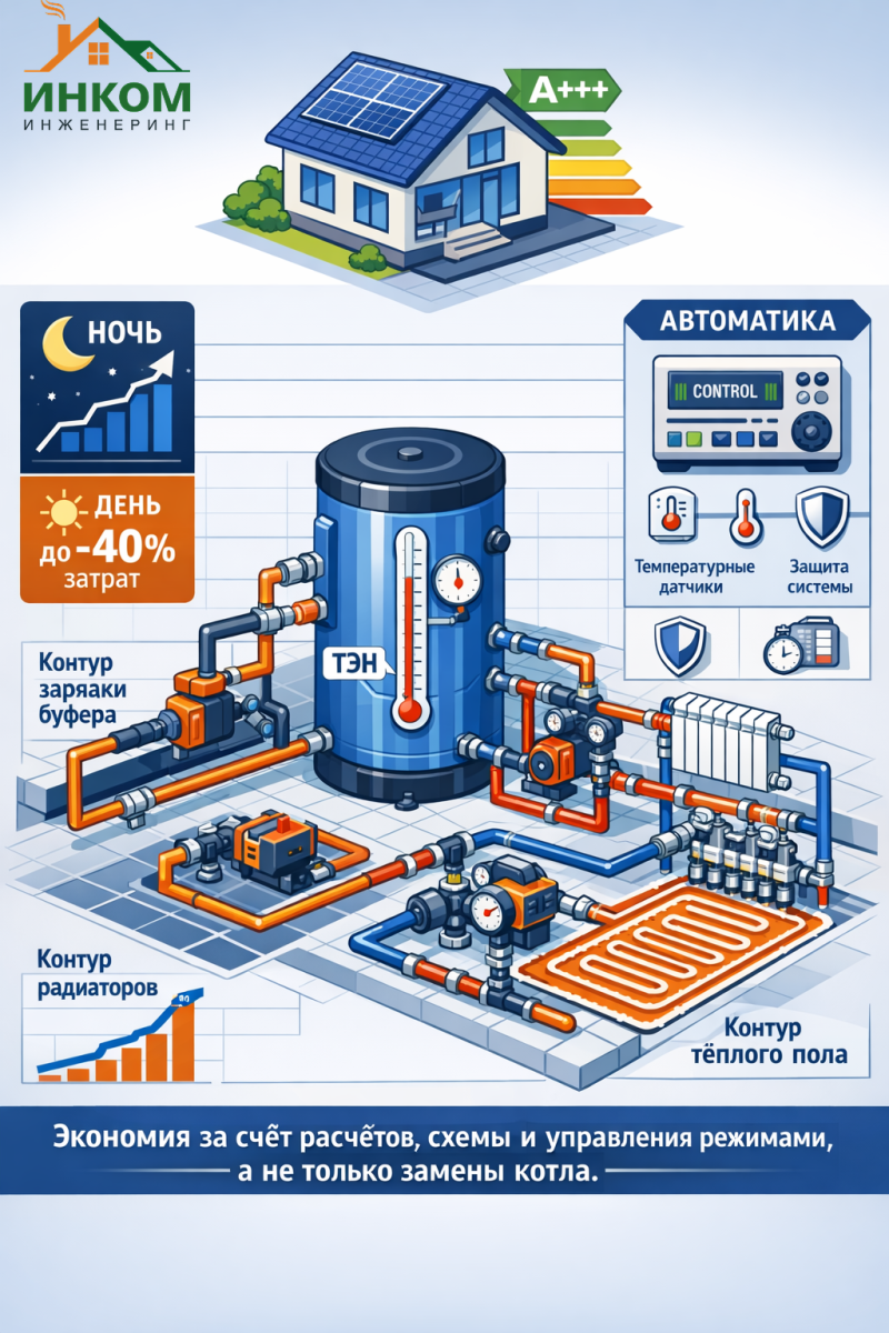 Кейс: Как снизить счета за отопление на 40% с помощью буферной емкости