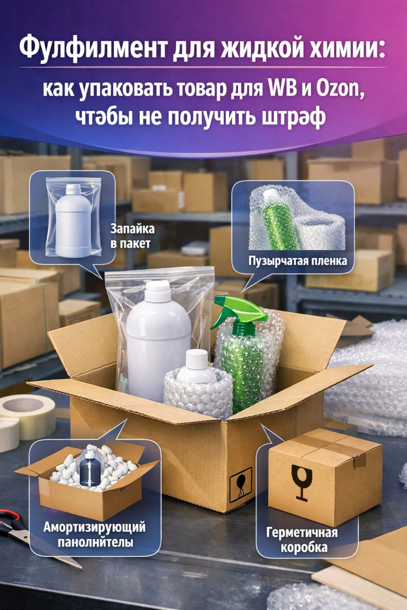 Фулфилмент для жидкой химии: как упаковать товар для WB и Ozon, чтобы не получить штраф