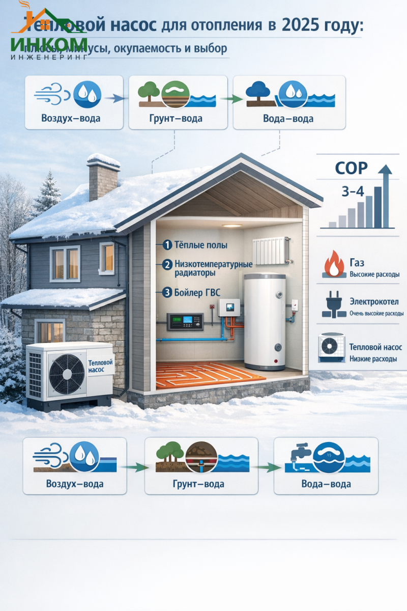 Тепловой насос для отопления: плюсы, минусы, окупаемость и выбор в 2025 году