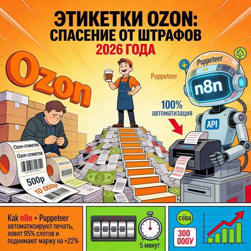Этикетки Ozon n8n Puppeteer