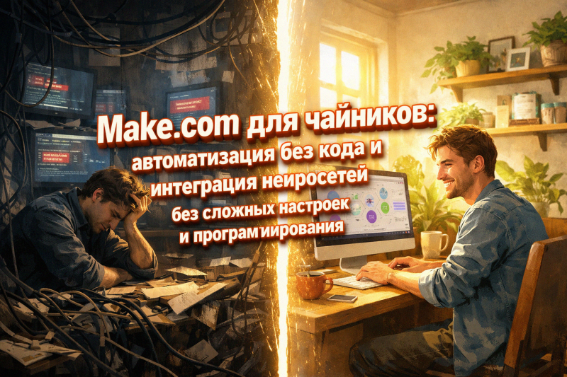 Make.com для чайников: автоматизация без кода и интеграция нейросетей без сложных настроек и программирования