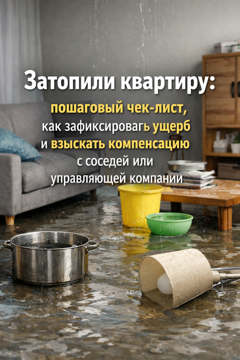 Затопили квартиру: пошаговый чек‑лист, как зафиксировать ущерб и взыскать компенсацию с соседей или управляющей компании