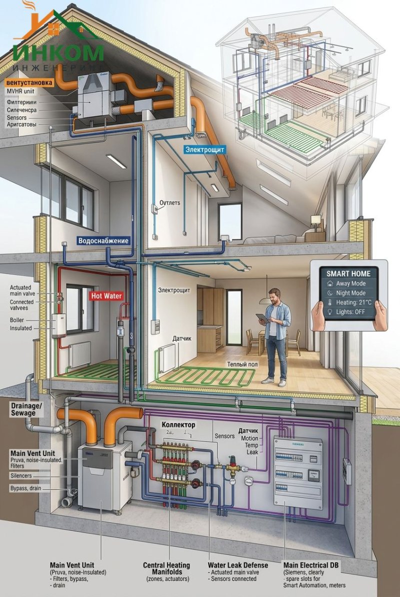Комбинированные инженерные системы: как совместить вентиляцию, электрику и сантехнику для умного дома будущего