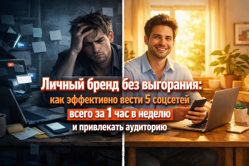 Личный бренд без выгорания: как эффективно вести 5 соцсетей всего за 1 час в неделю и привлекать аудиторию