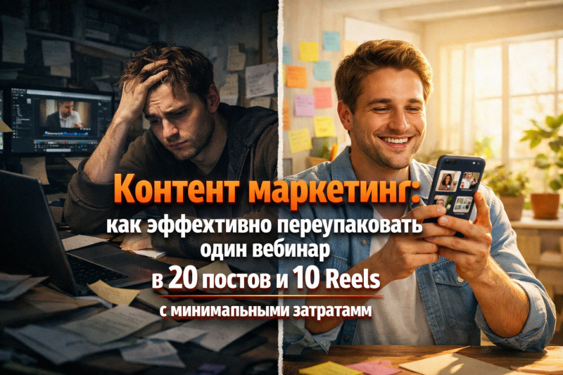 Контент маркетинг: как эффективно переупаковать один вебинар в 20 постов и 10 Reels с минимальными затратами