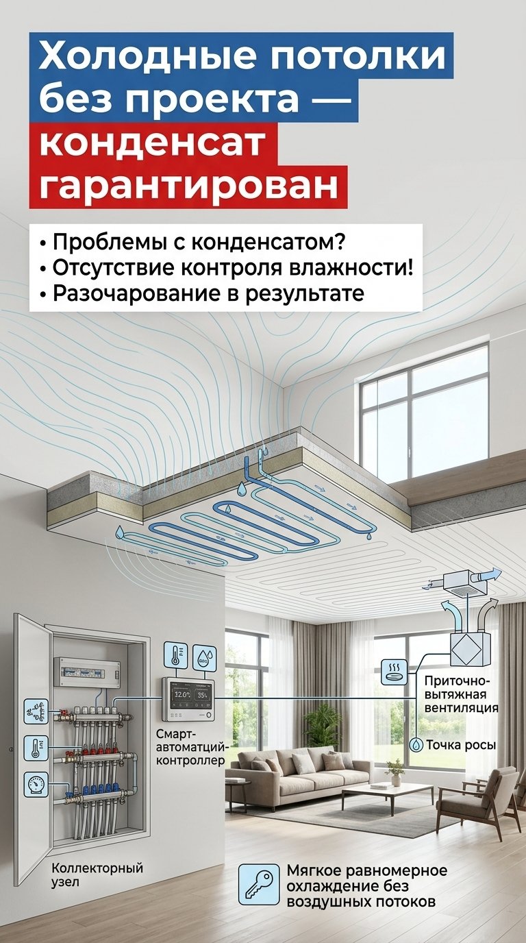 Холодные потолки вместо кондиционеров: инновационное охлаждение для частных домов