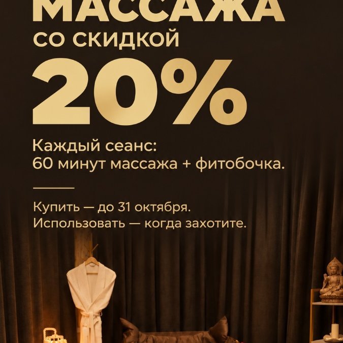 5 СЕАНСОВ МАССАЖА СО СКИДКОЙ 20% В "Белых Крыльях" - выгодное предложение на абонемент из пяти сеансов.