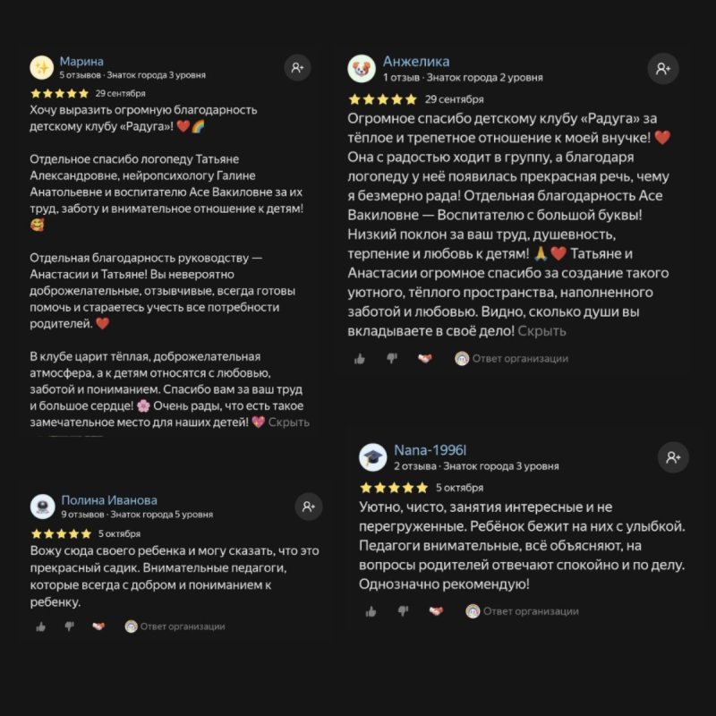Что говорят родители о клубе „Радуга“?