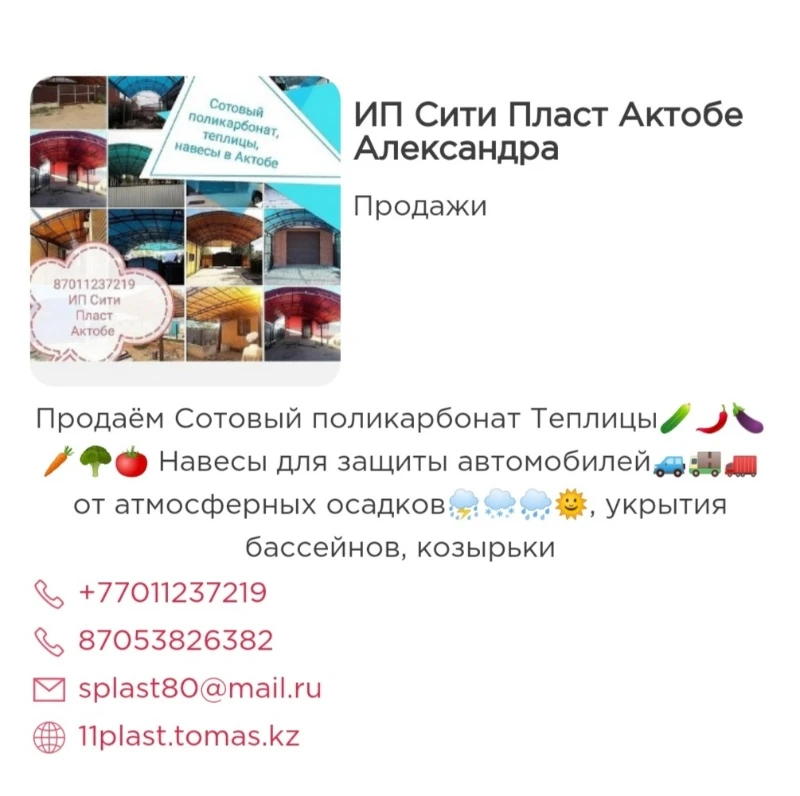 Теплицы, сотовый поликарбонат, навесы, козырьки, входные группы, беседки 