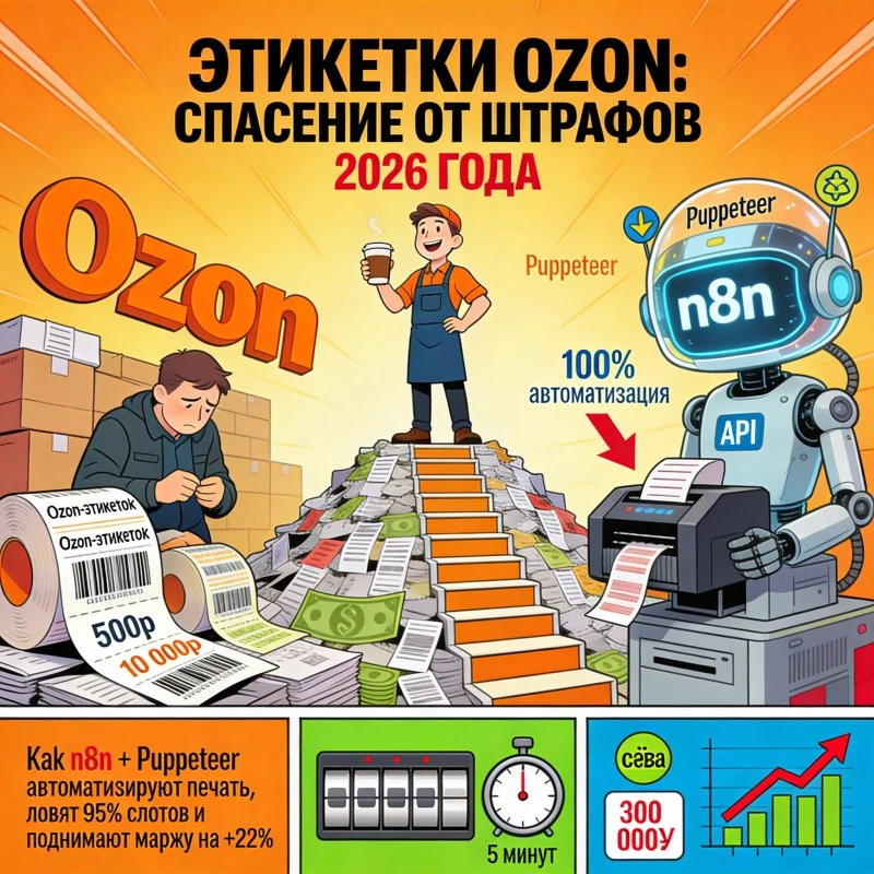 Этикетки Ozon n8n Puppeteer